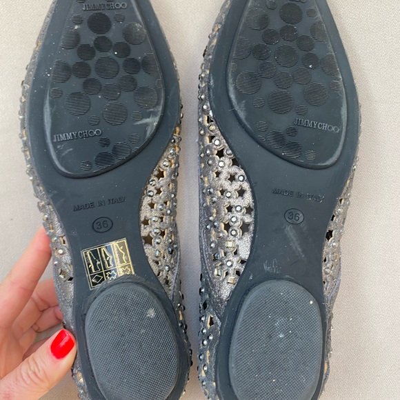 Jimmy Choo Leather Perforated Jeweled Flats - Picture 5 of 5